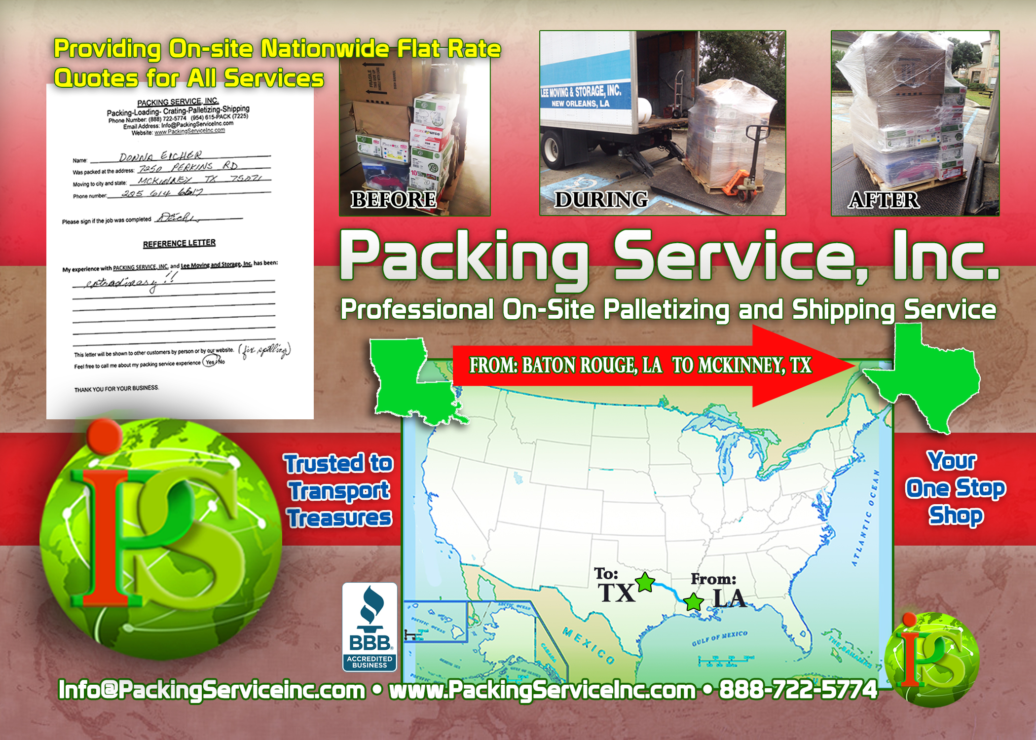 Palletizing boxes for domestic and international shipping is one of the many services we offer at Packing Service Inc. 