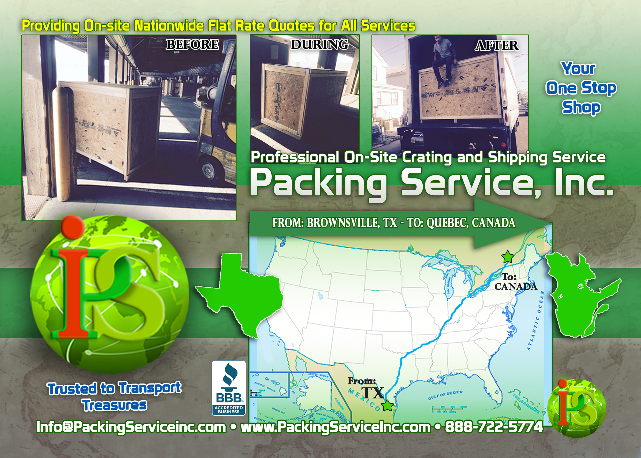 Custom wooden Crates and Shipping Services TX-CANADA with Packing Service, Inc. B