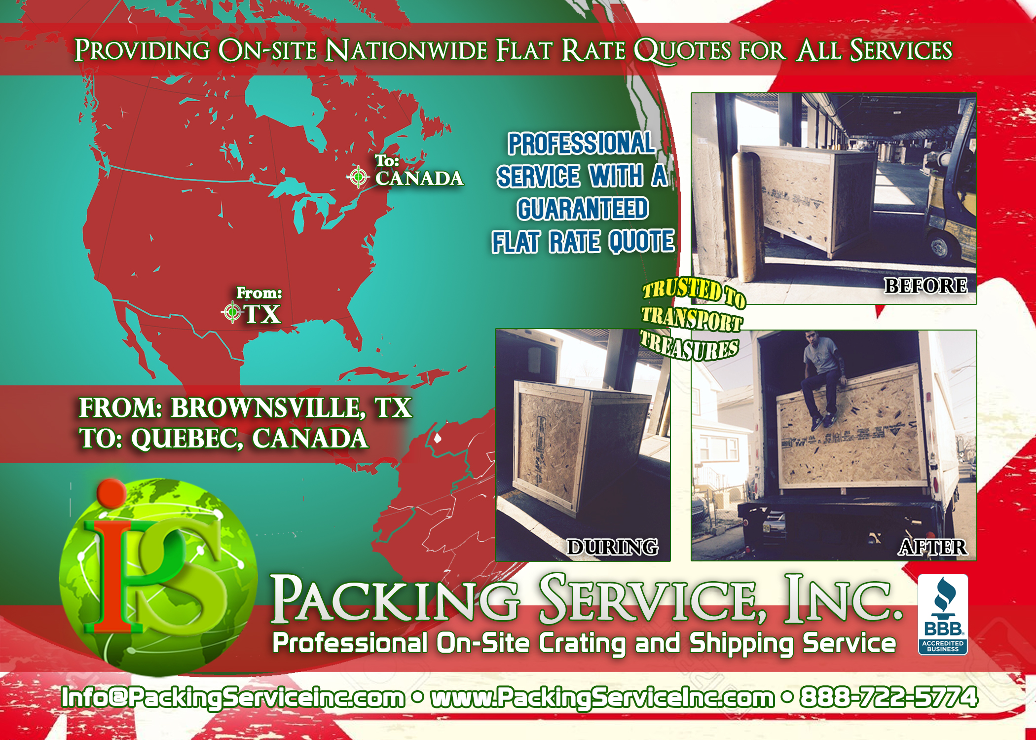 Custom wooden Crates and Shipping Services TX-CANADA with Packing Service, Inc. E