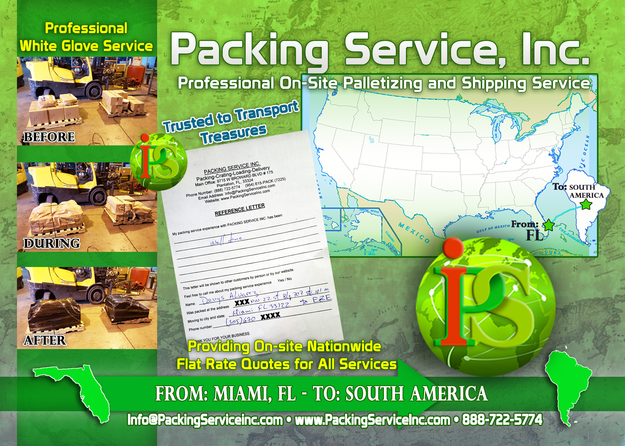 Palletizing Boxes and Shipping Services from Miami, FL to South America with Packing Service, Inc. A