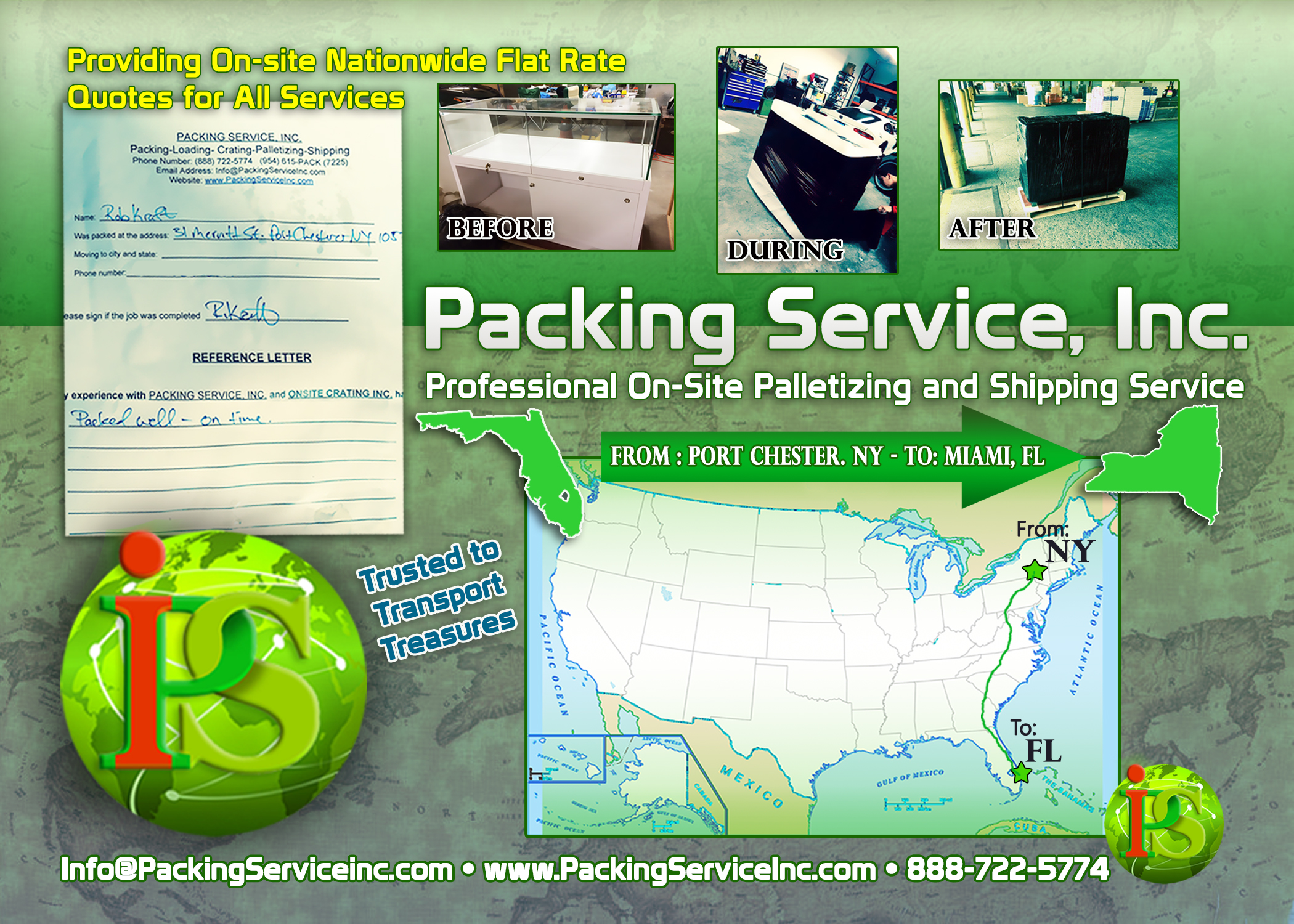 Wrapping, palletizing and shipping from NY-FL by Packing Service, Inc. - 115