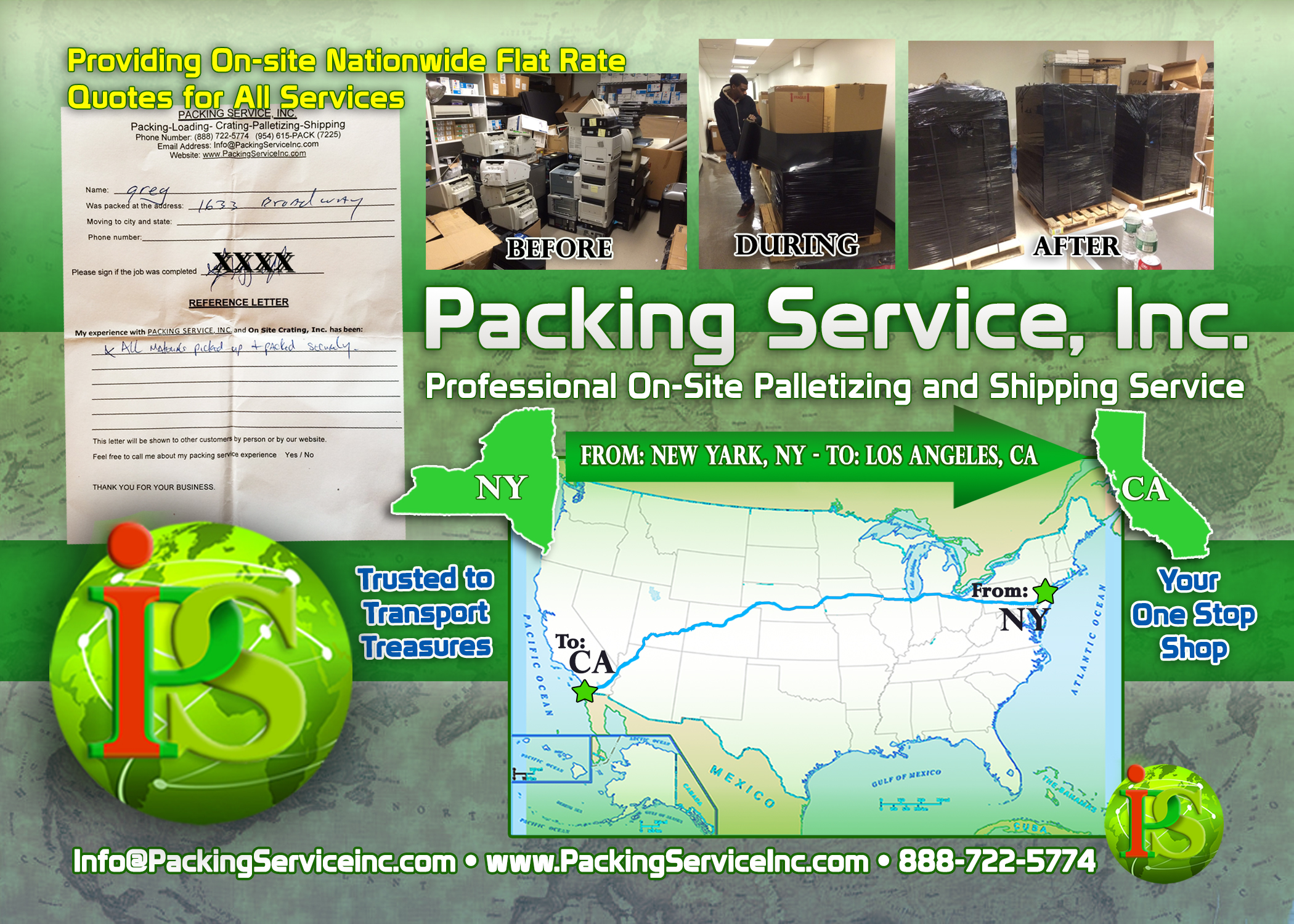 Packing computer items, palletizing services and shipping from NY to CA with Packing Service, Inc. 2