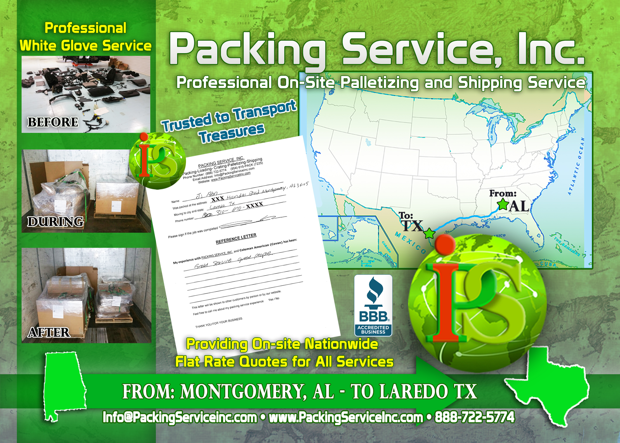 Wrapping and Packing Car Parts in Boxes, Palletizing and Shipping Services TX-AL with Packing Service, Inc. - 911