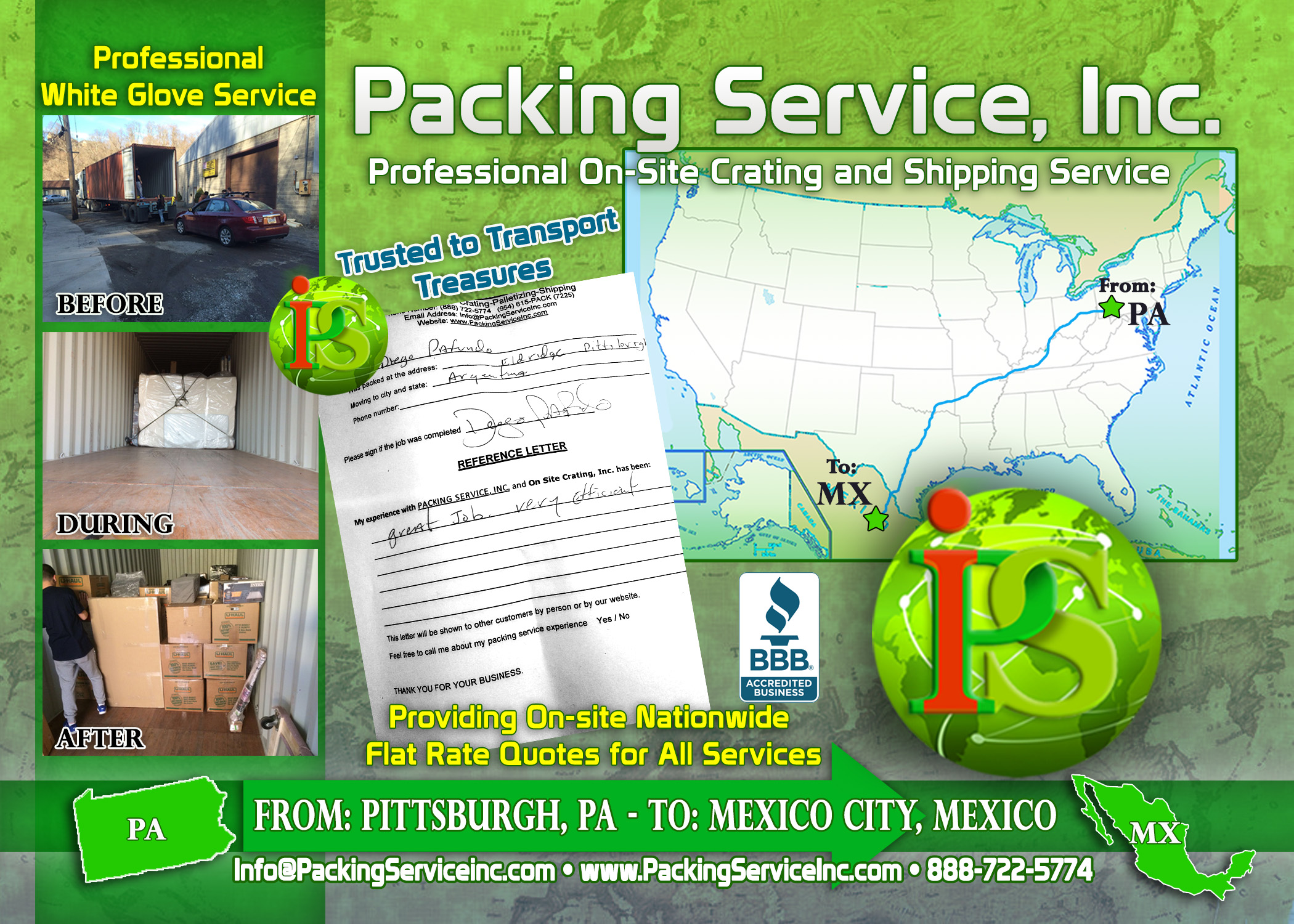 Loading 40 foot international container with car PA-Mexico with Packing Service, Inc A