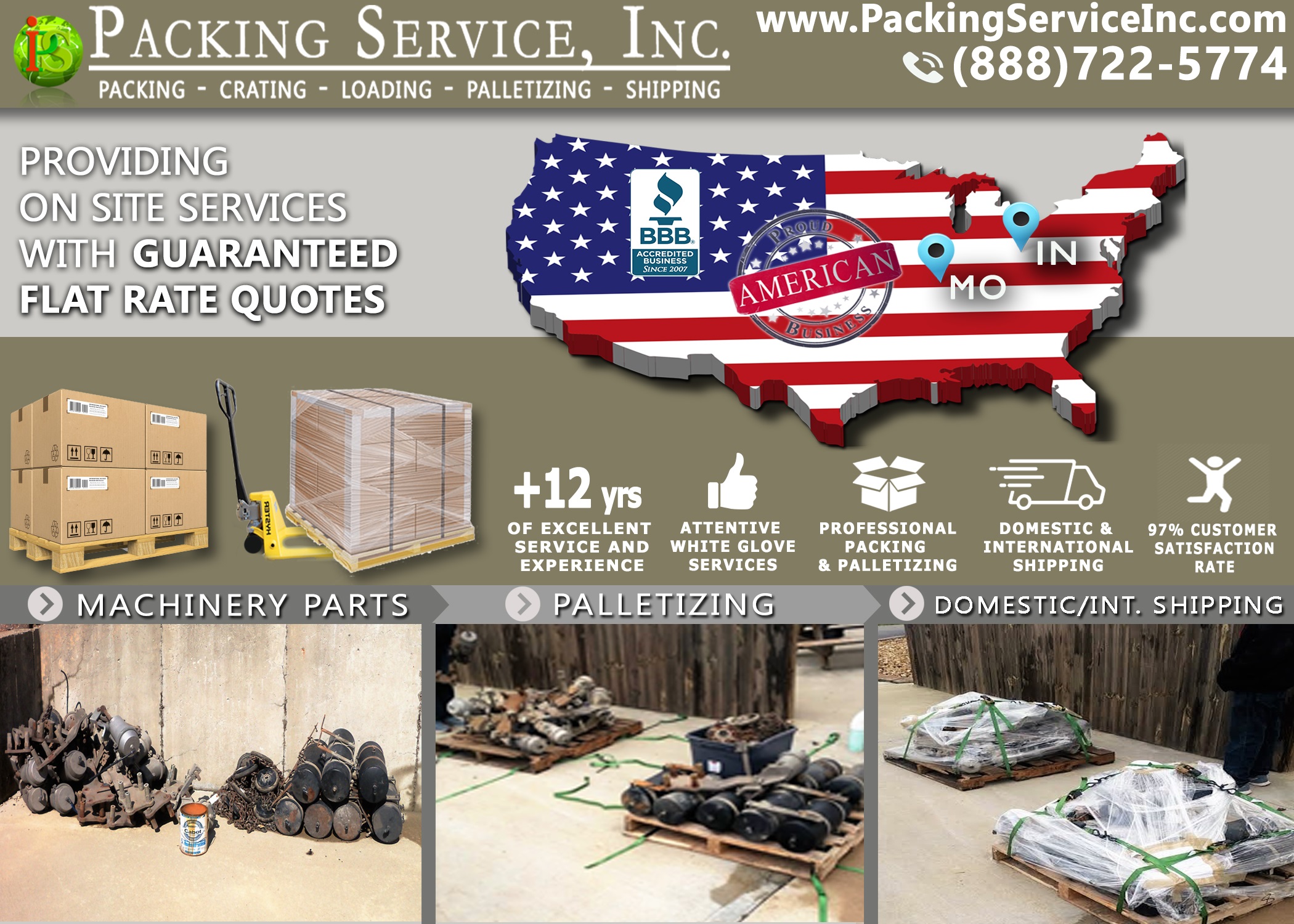 Wrapping, Palletizing and Shipping from WARRENSBURG, MO to North Vernon, IN with Packing Service, Inc. - 731