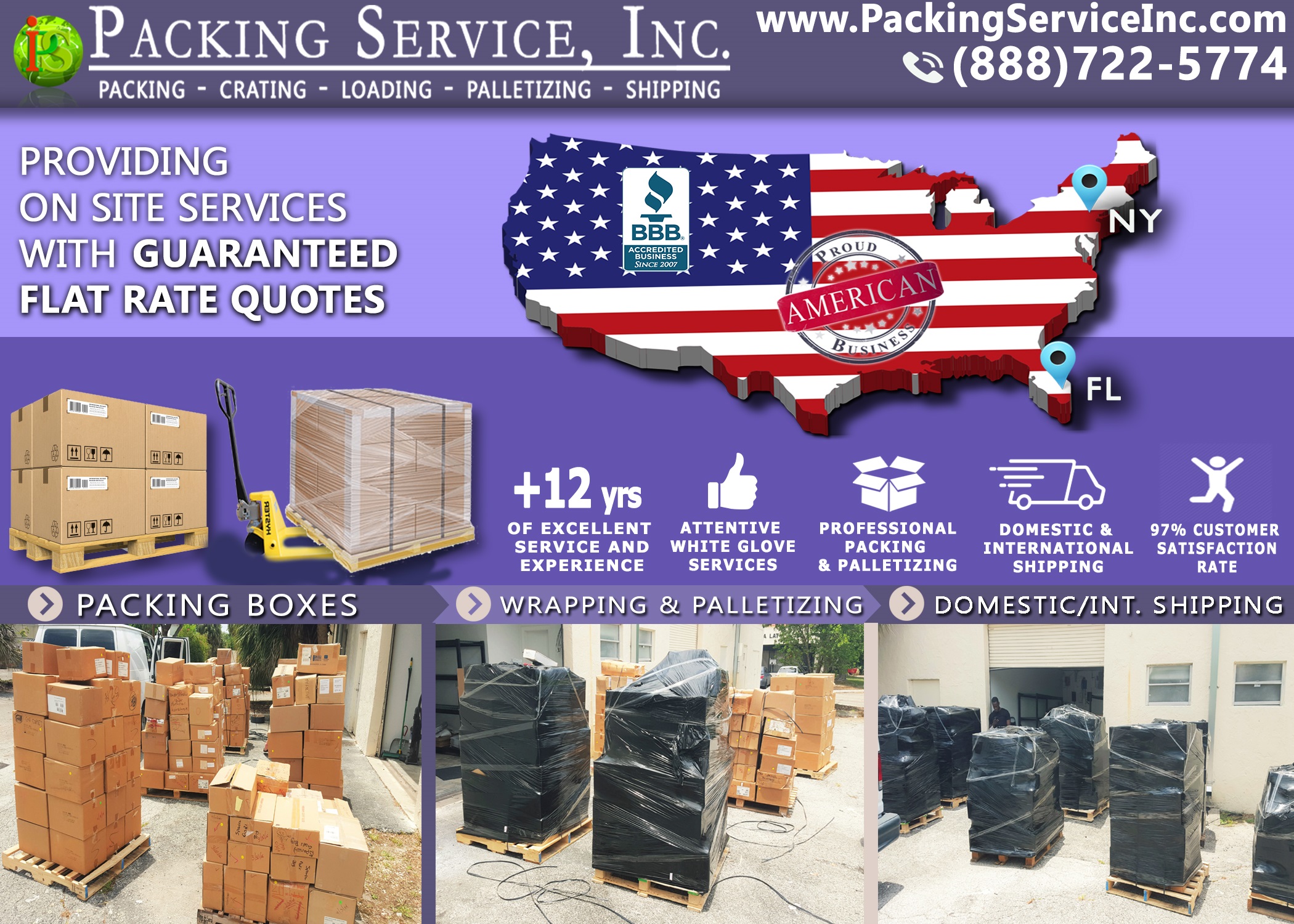 Packing Boxes, Palletizing and Shipping from Fort Lauderdale, Florida to New York, NY with Packing Service, Inc. - 774