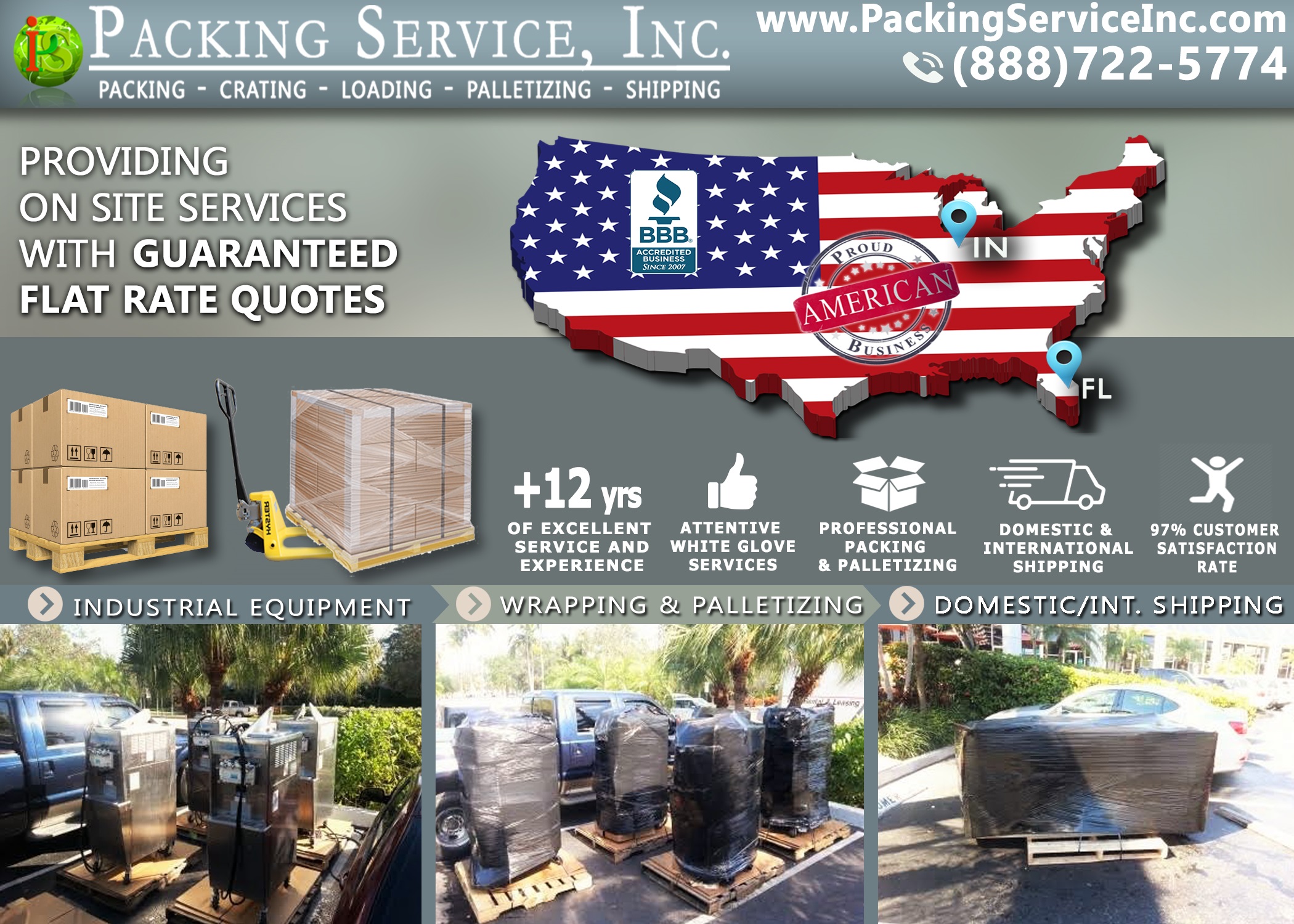 Wrapping Ice Cream machines, palletizing and shipping from Florida to Indiana with Packing Service, Inc. - 775