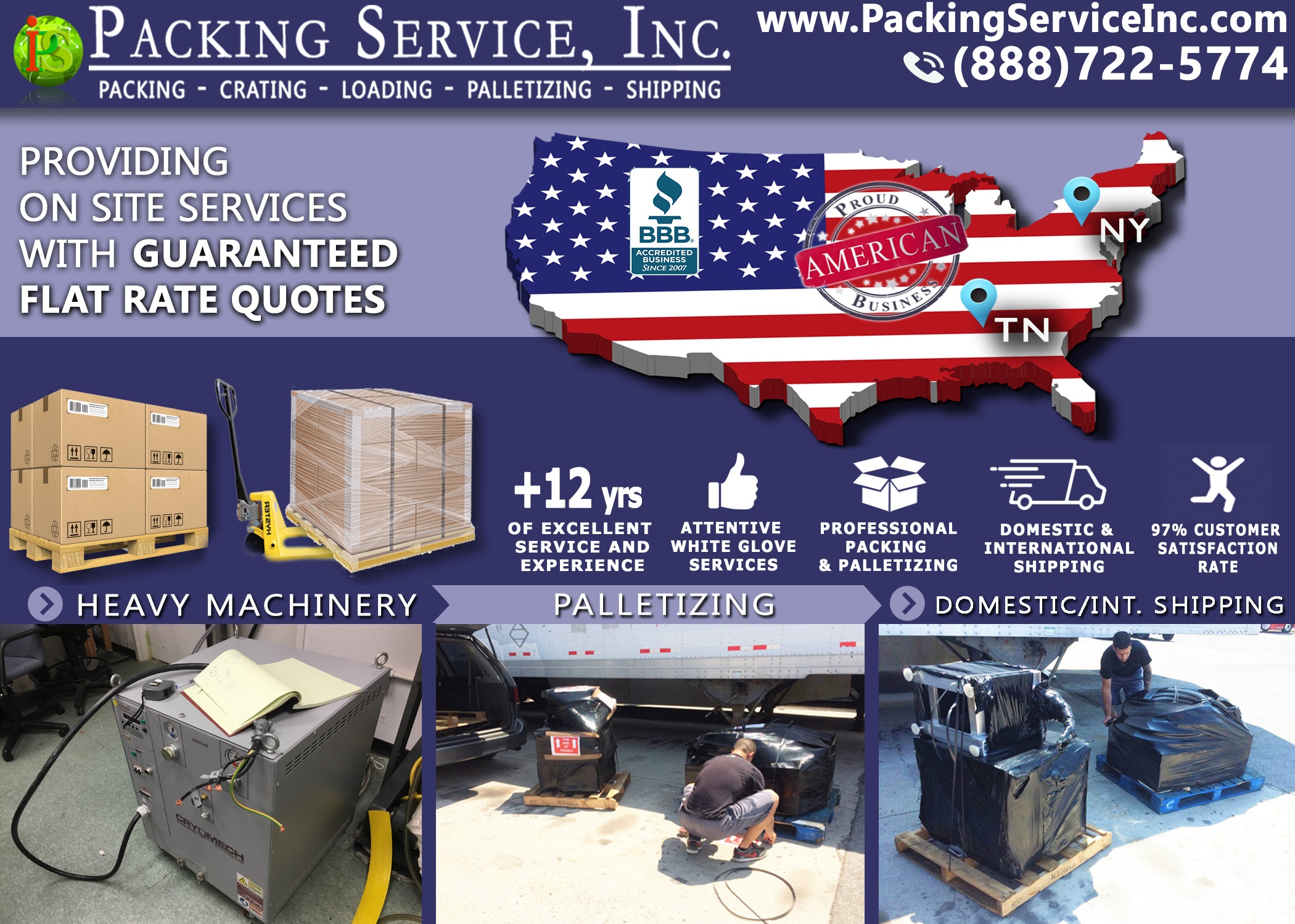 Wrapping, Palletizing and Shipping from New York, NY to Oak Ridge, TN with Packing Service, Inc. - 965