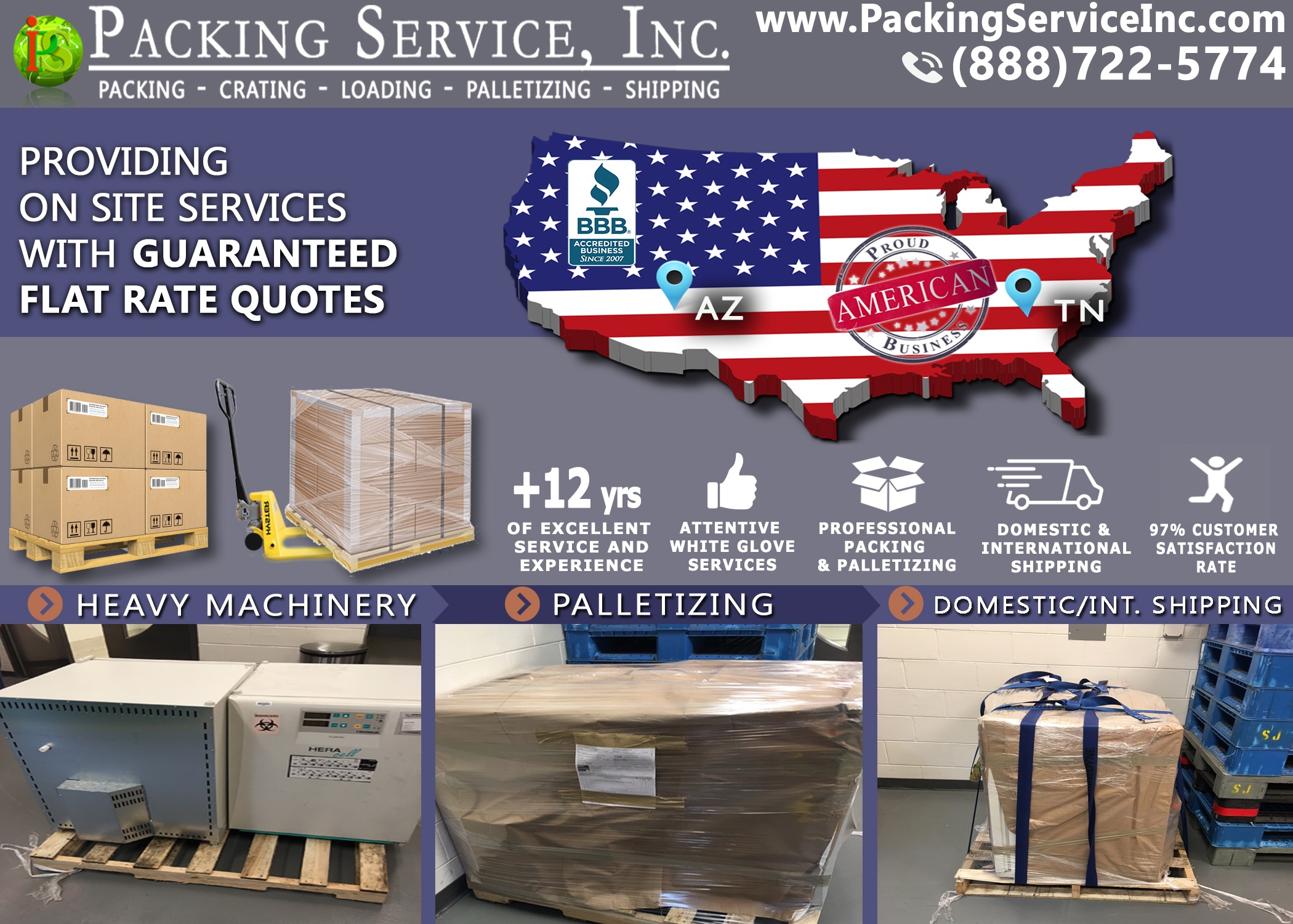 Wrapping, palletizing and Shipping from TN to AZ with Packing Service, Inc. - 527