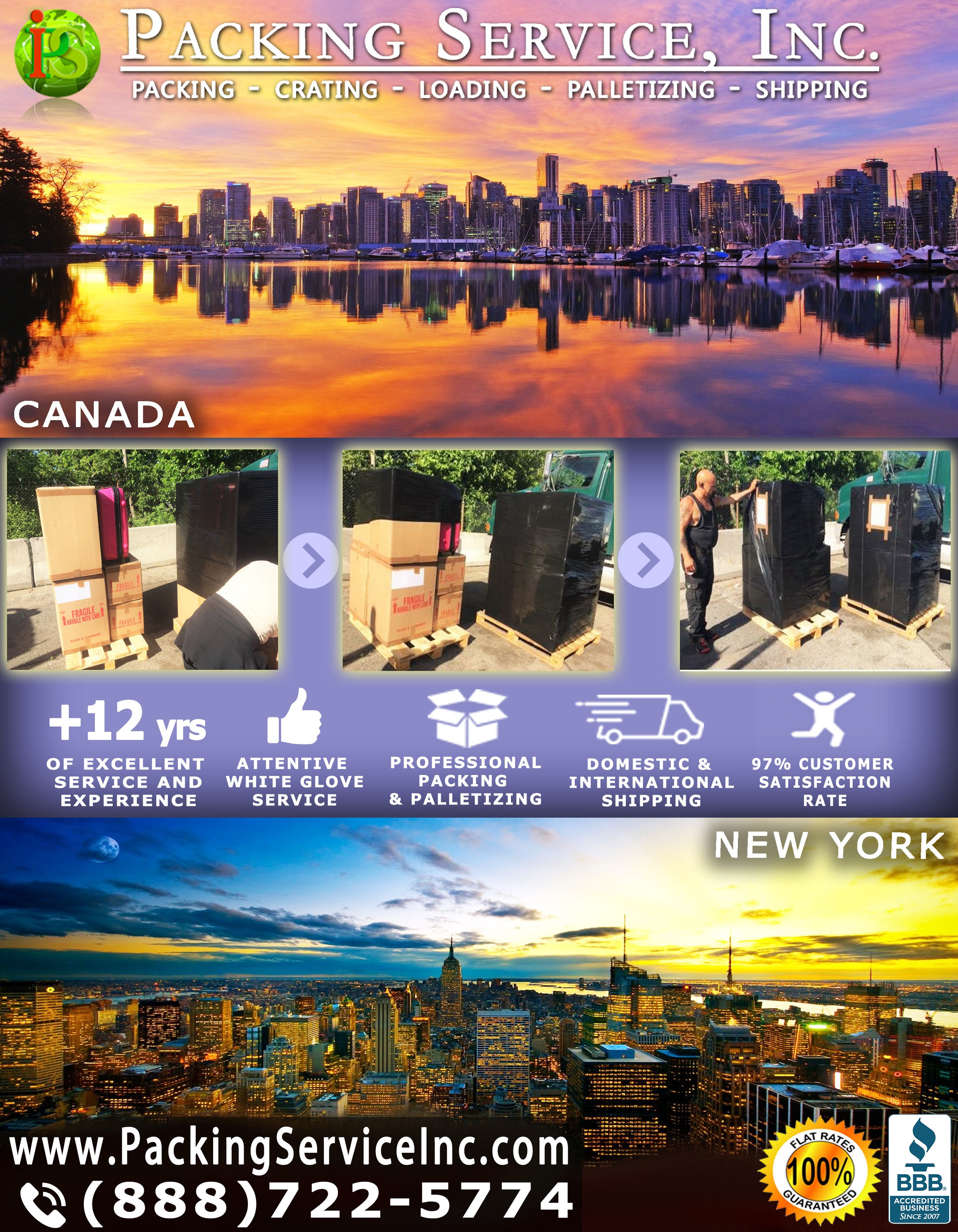 Packing Boxes, Palletizing and Shipping from New York to CANADA with Packing Service, Inc. - 589