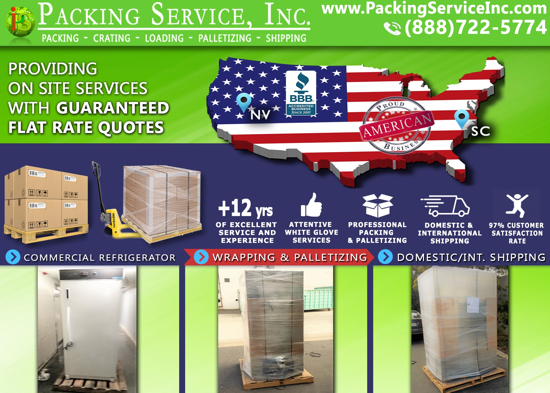 Wrap Commercial Fridge, Palletize and Ship from Nevada to South Carolina with Packing Service, Inc. - 272