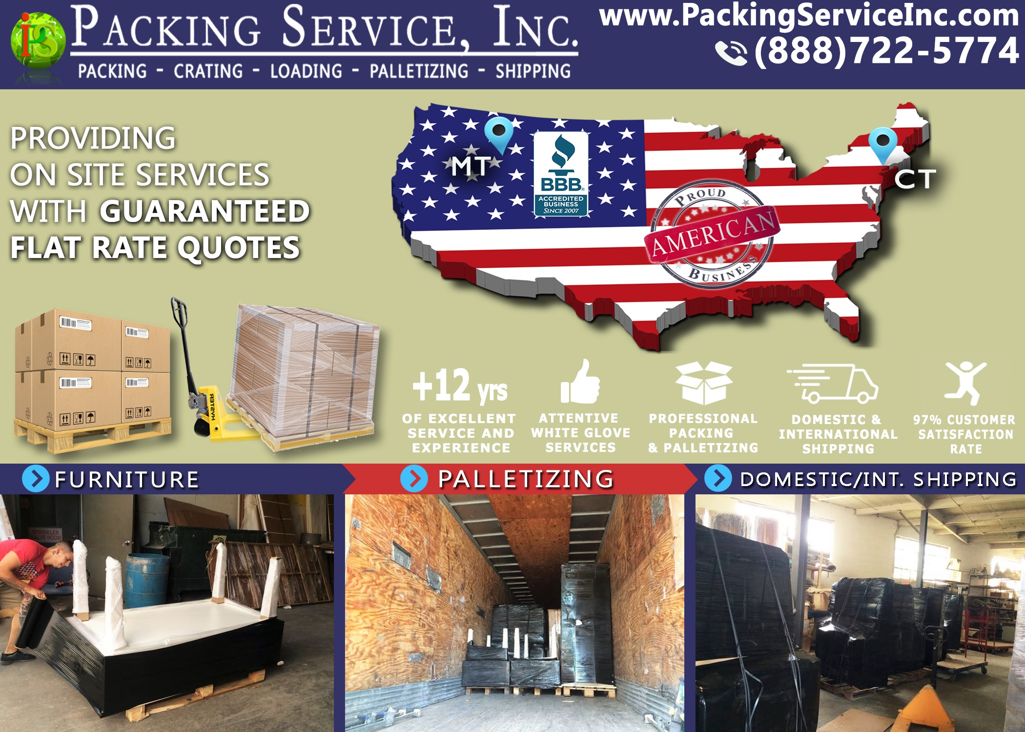 Wrapping New Furniture, Palletizing and Shipping from Conneticut to Montana with Packing Service, Inc. - 596