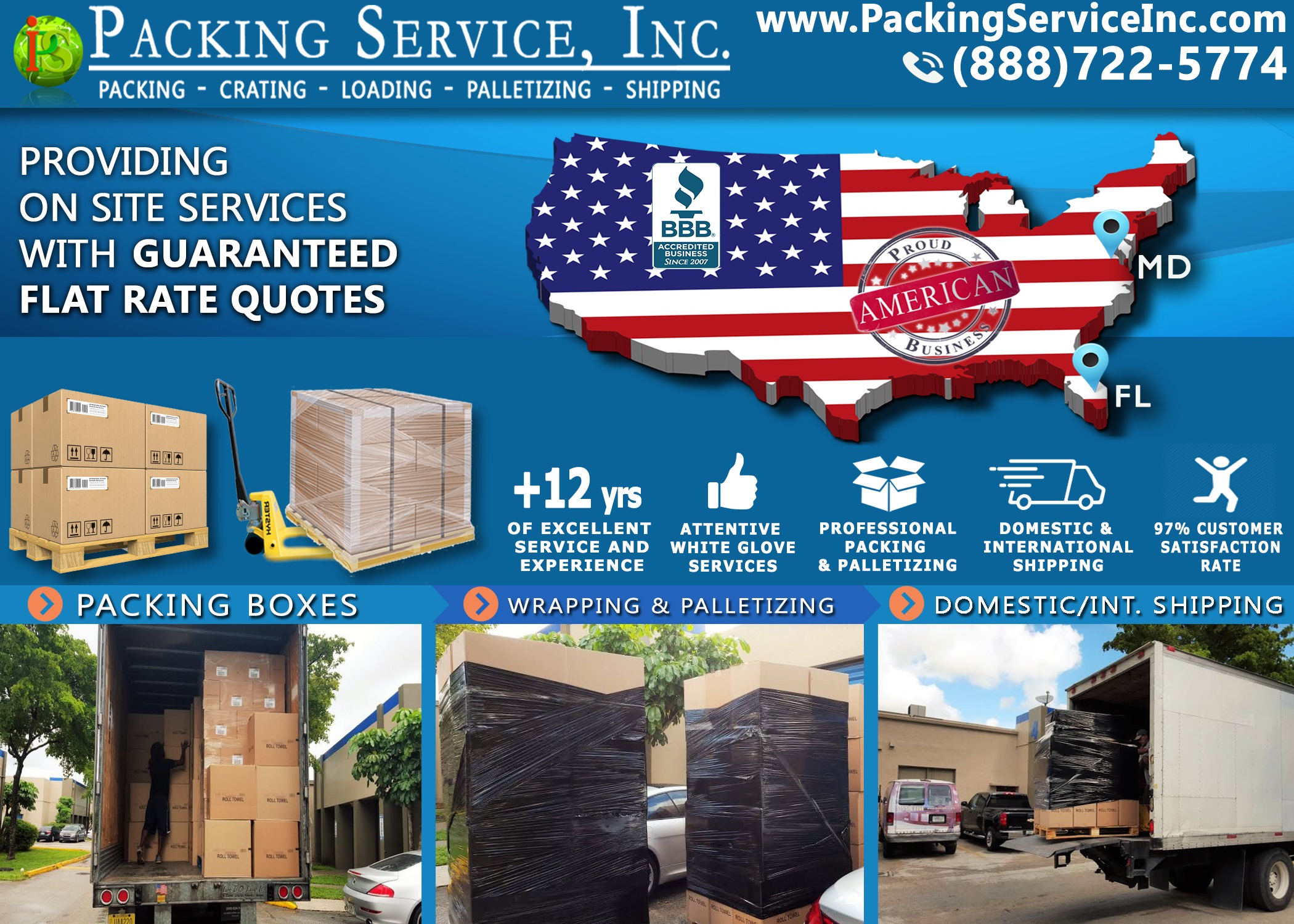 Packing boxes, Palletizing and Shipping from Miami, FL to Maryland with Packing Service, Inc. - 894