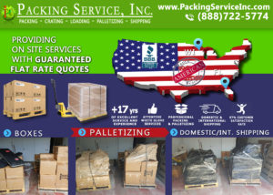 Shipping services, palletizing and crating, packing and shipping